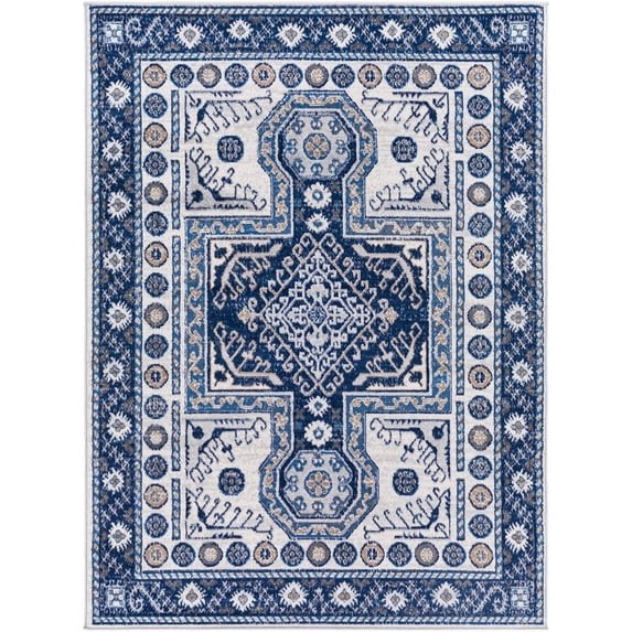 Cesar CEG-2346 5'3" x 7' Rug in Navy/Blue/White