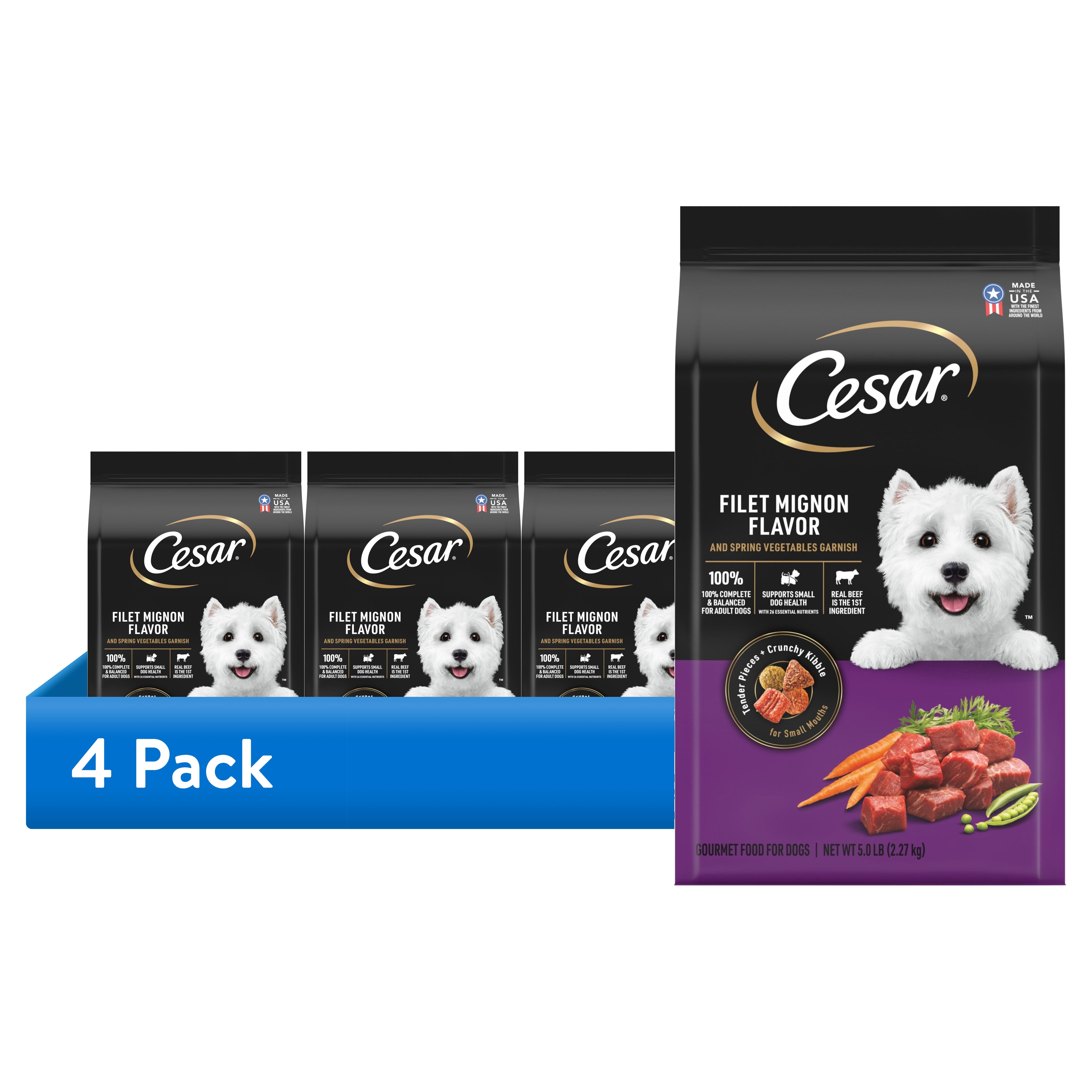(4 pack) Cesar Filet Mignon And Spring Vegetables Dry Dog Food, 5 Lb Bag