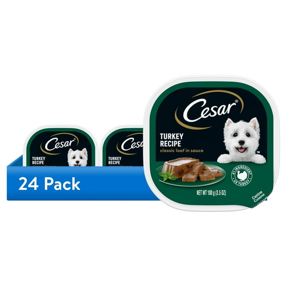 (24 pack) Cesar Classic Loaf In Sauce Turkey Recipe Wet Dog Food Adult, 3.5 Oz. Easy Peel Tray