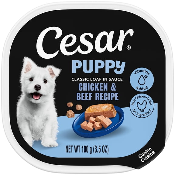 Cesar Classic Loaf In Sauce Chicken And Beef Recipe Wet Dog Food For Puppies, 3.5 Oz Tray