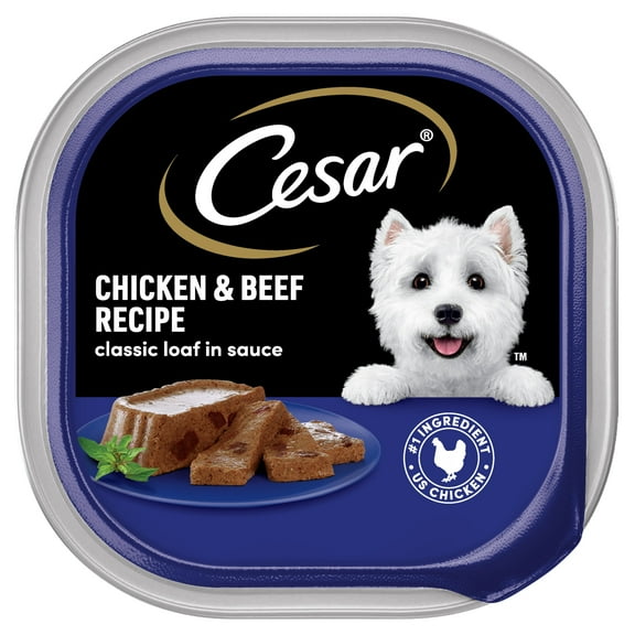 Cesar Loaf in Sauce Chicken and Beef Recipe Adult Wet Dog Food, 3.5 oz Trays (24 Variety Pack)
