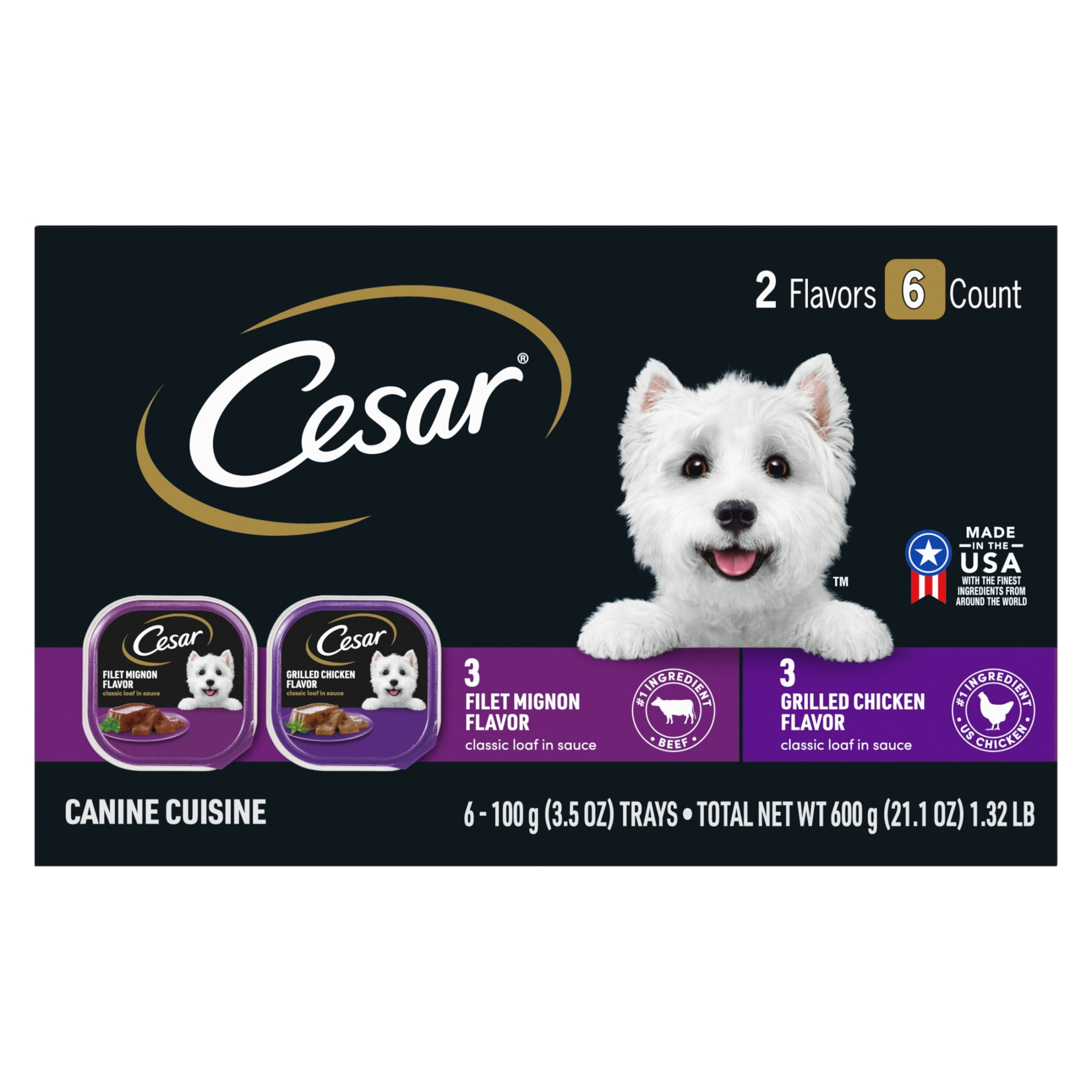 Cesar Classic Loaf In Sauce Filet Mignon And Grilled Chicken, (6) 3.5 Oz. Easy Peel Trays