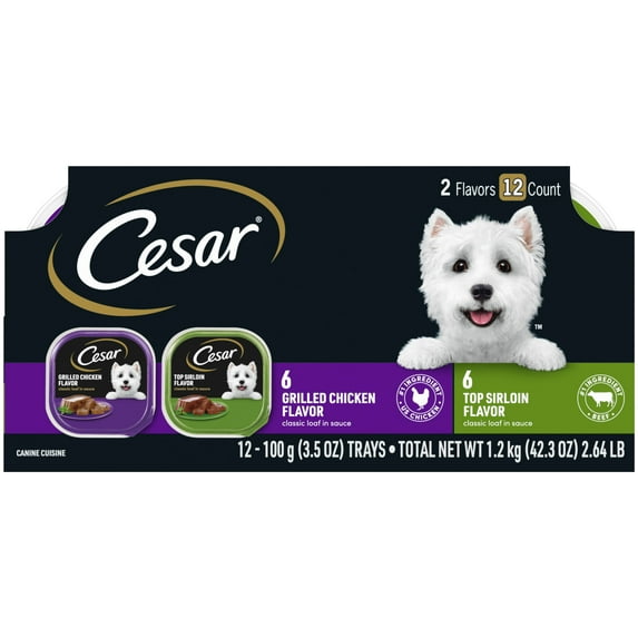 Cesar Classic Loaf In Sauce Wet Dog Food Variety Pack, 3.5 Oz Trays (12 Pack)