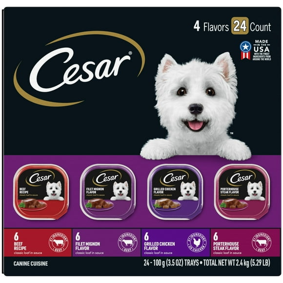 Cesar Classic Loaf In Sauce Wet Dog Food Variety Pack, 3.5 Oz Trays (24 Pack)
