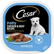 Cesar Classic Loaf in Sauce Chicken and Beef Recipe Wet Dog Food for Puppies, 3.5 oz Tray