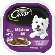CESAR Soft Wet Dog Food Classic Loaf in Sauce Filet Mignon Flavor, 3.5 oz. Easy Peel tray