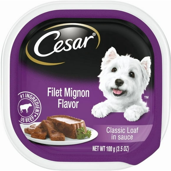 CESAR Soft Wet Dog Food Classic Loaf in Sauce Filet Mignon Flavor, 3.5 oz. Easy Peel tray