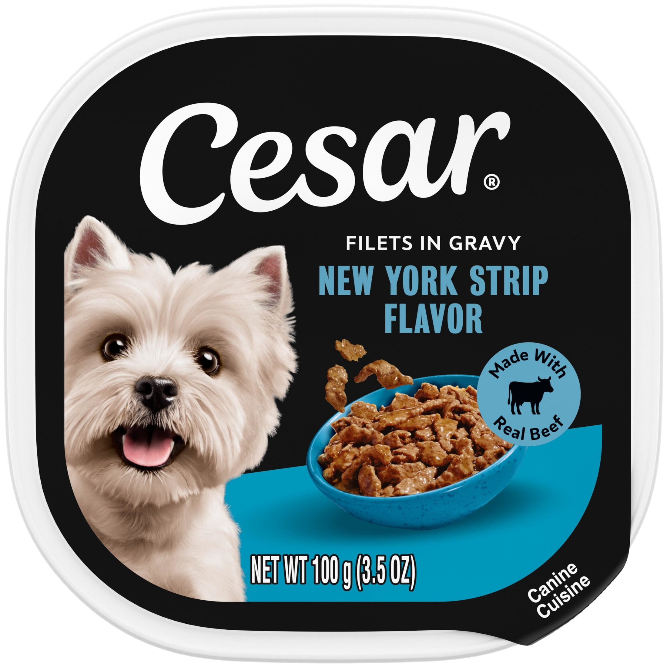 Cesar Filets in Gravy Wet Dog Food, New York Strip Flavor, 3.5 oz. Trays, Pack of 24