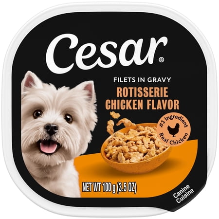 Cesar Filets in Gravy Wet Dog Food, Rotisserie Chicken Flavor, 3.5 oz. Tray