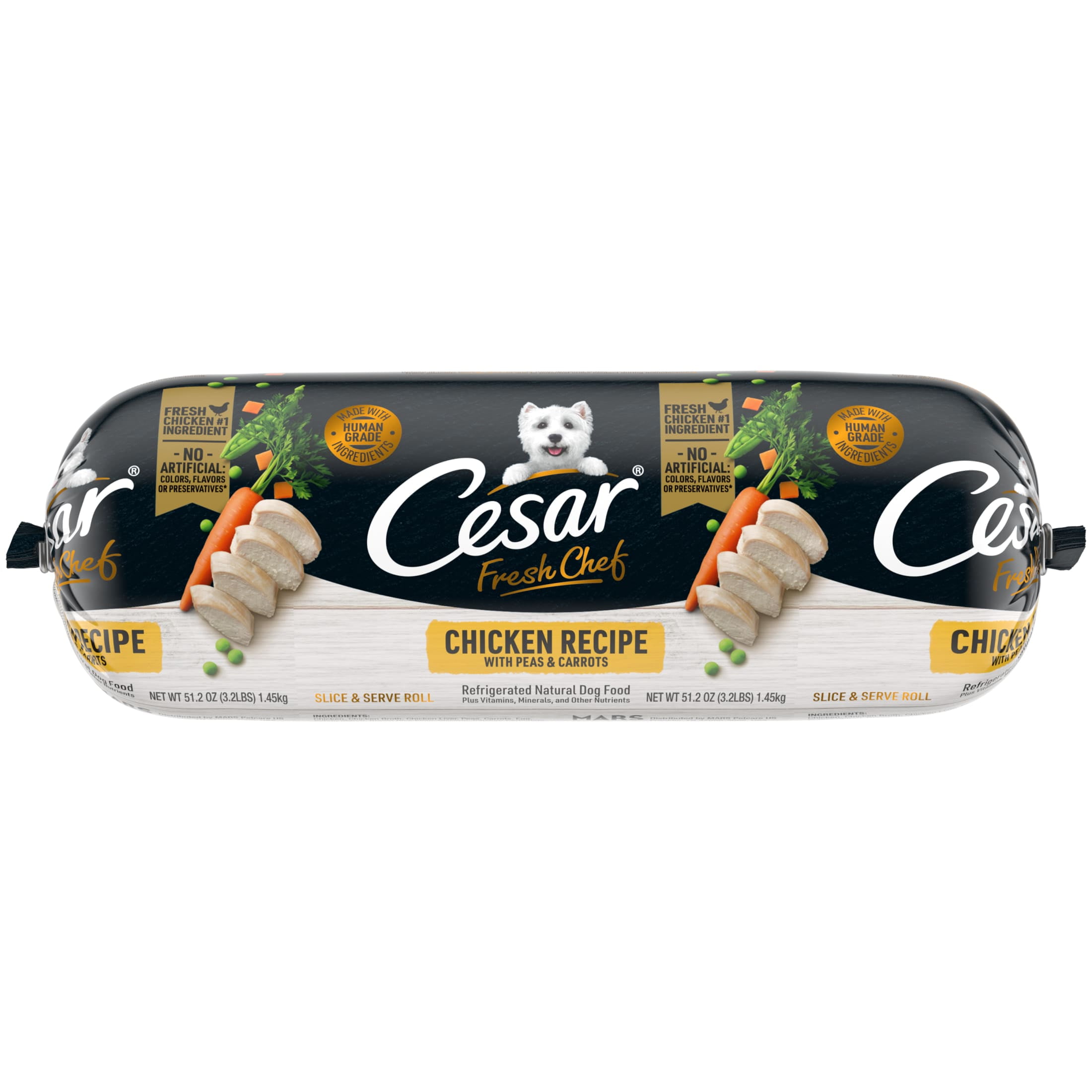 Cesar Fresh Chef Chicken With Peas & Carrots Wet Dog Food For Adult Dogs, 3.2 Lb Roll