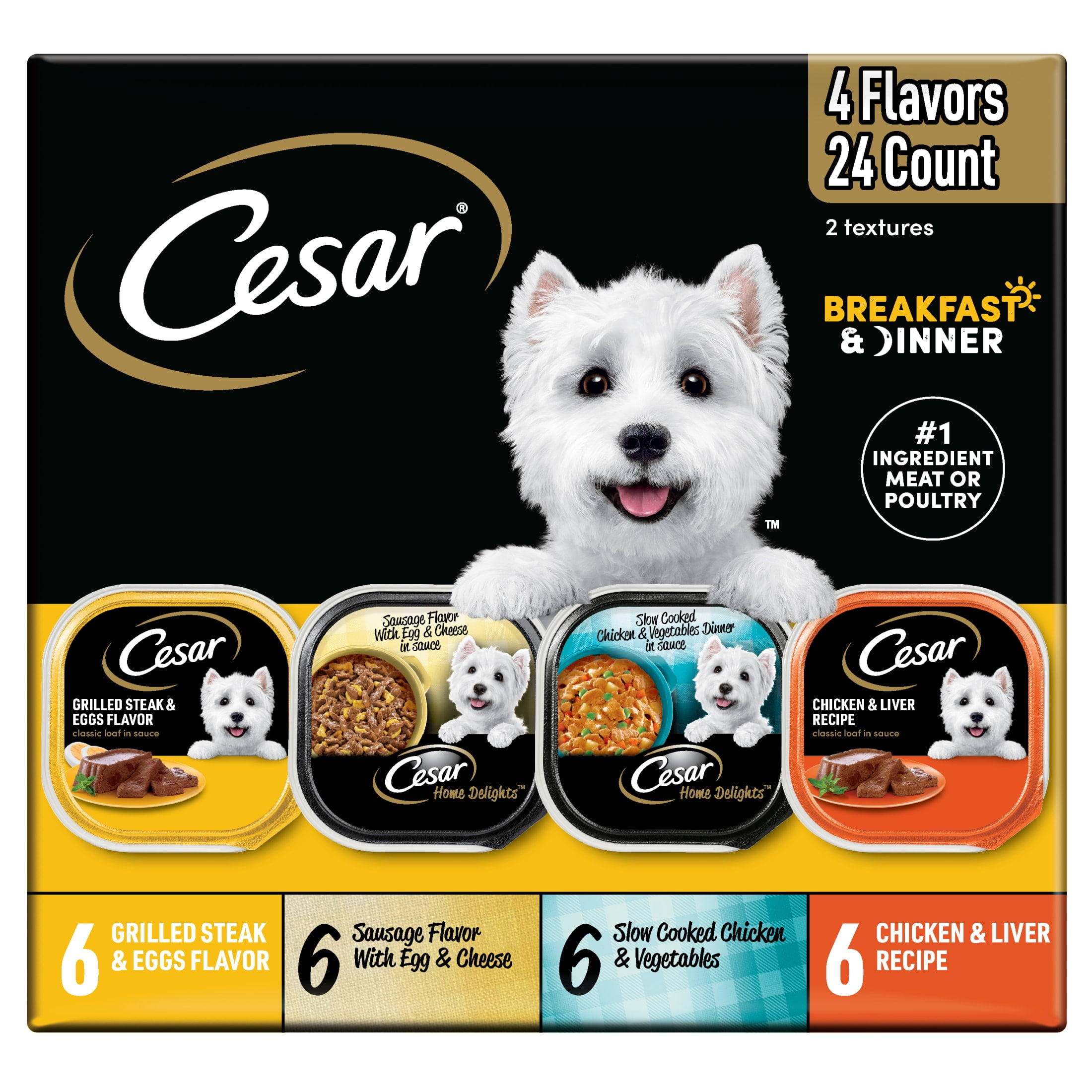Cesar Home Delights & Loaf in Sauce Breakfast and Dinner Variety Wet Dog Food, 3.5 oz Trays (24 Ct)