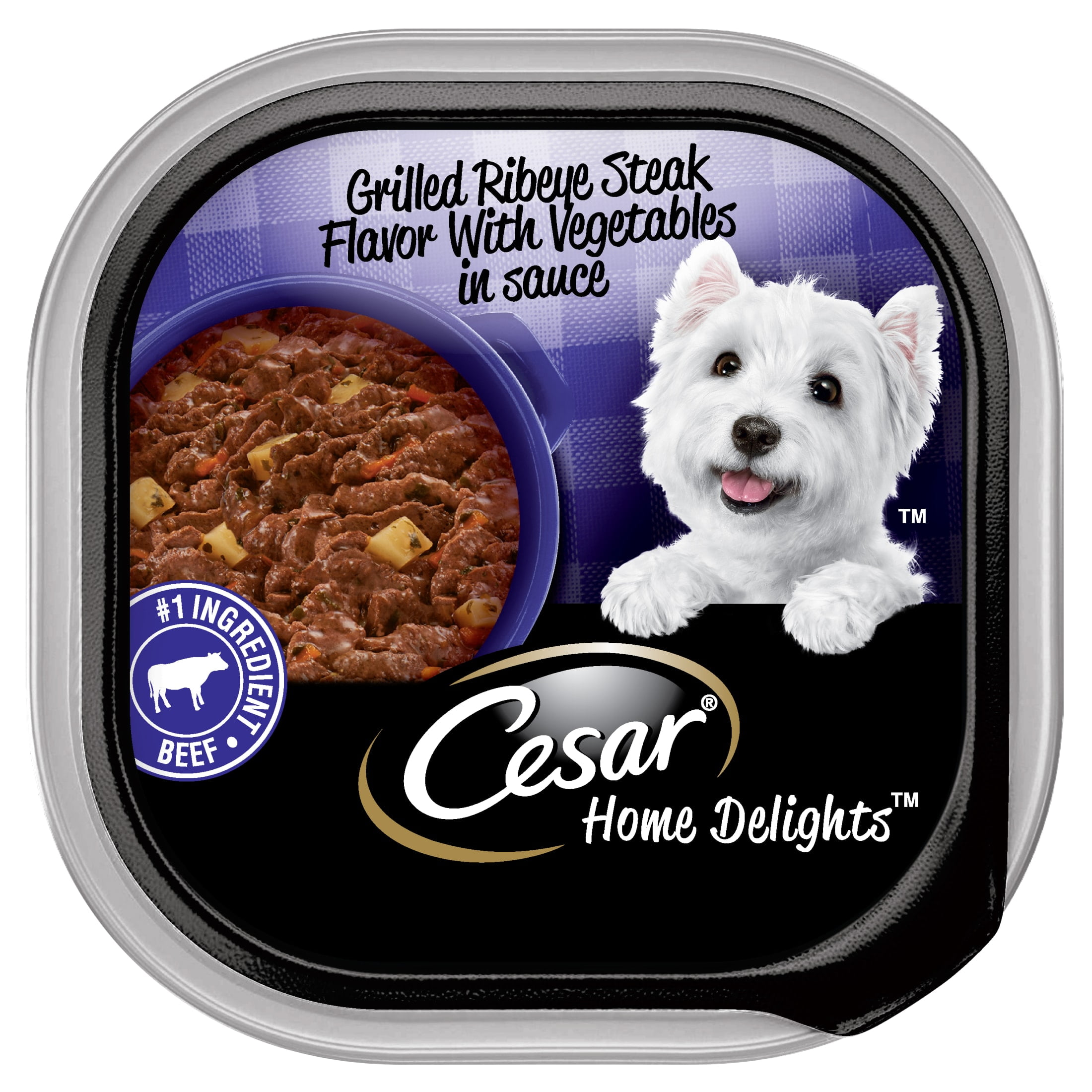 Cesar Home Delights Beef Flavor with Vegetables in Sauce Adult Wet Dog Food, 3.5 oz Trays, 24 Ct