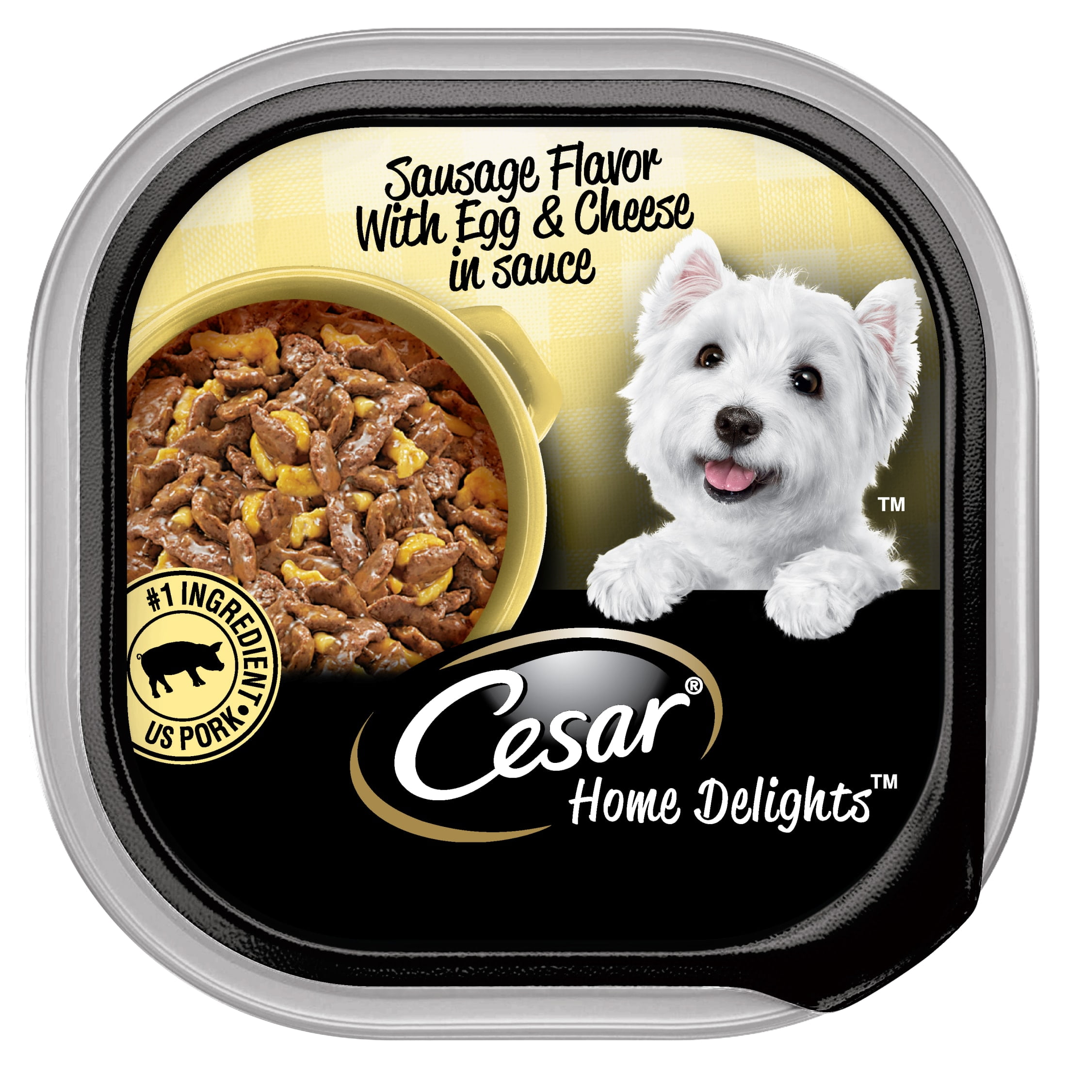 Cesar Home Delights Sausage Flavor with Egg & Cheese Adult Wet Dog Food, 3.5 oz Trays, 24 Ct