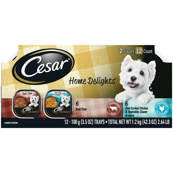 Cesar Home Delights Wet Dog Food Variety Pack, 3.5 oz Trays (12 Pack)