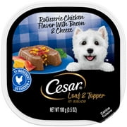 Cesar Loaf and Topper Rotisserie Chicken with Bacon and Cheese Wet Dog Food, 3.5 oz Tray