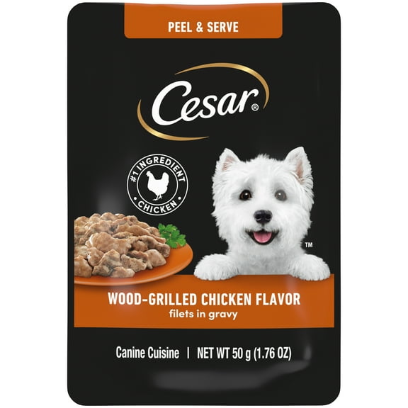 (6 pack) Cesar Filets in Gravy Wood-Grilled Chicken Flavor Wet Dog Food, 1.76-oz Mini-Pouches