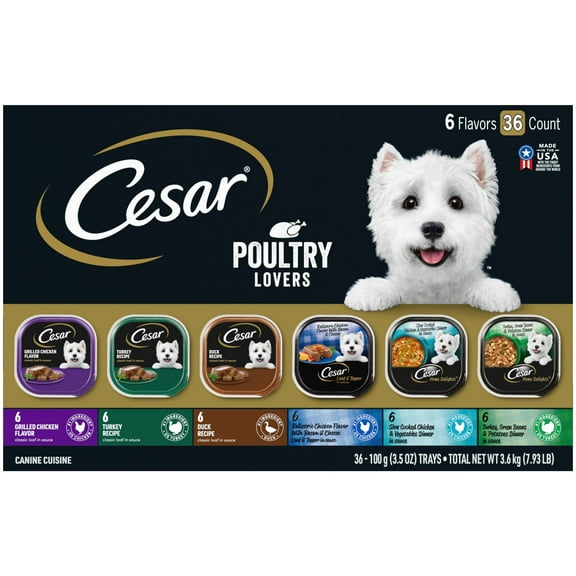 Cesar Poultry Lovers Wet Dog Food Variety Pack, 3.5 Oz Trays (36 Pack)