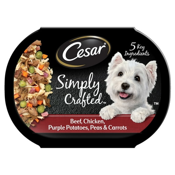 Cesar Simply Crafted Beef, Chicken and Vegetables Wet Dog Food Topper, 1.3 oz Tub