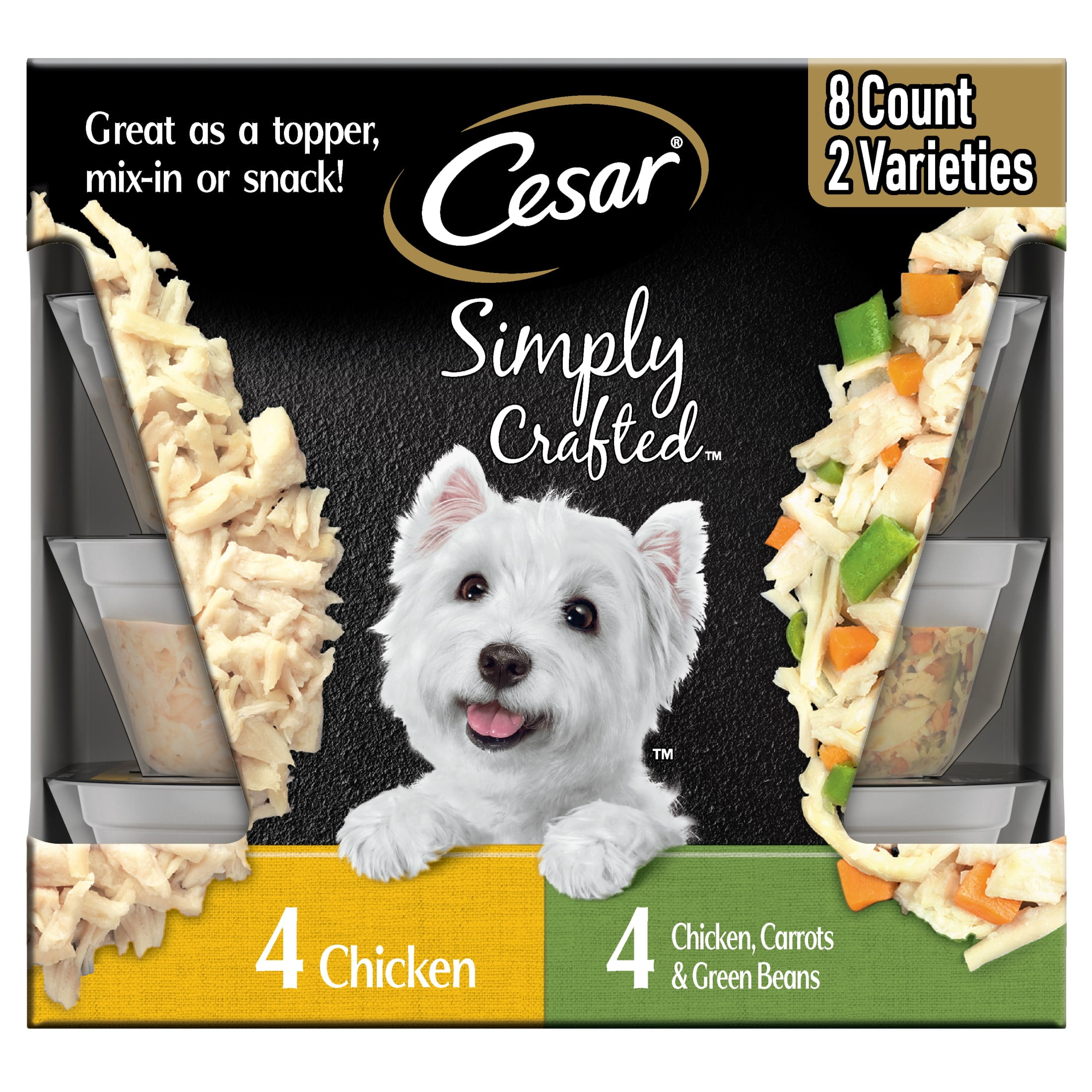 Cesar Simply Crafted Chicken Variety Pack Wet Dog Food Meal Toppers, 1.3 oz Tubs (8 Count)