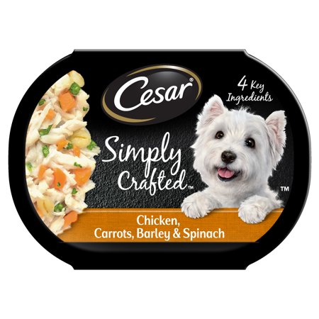 Cesar Simply Crafted Chicken, Carrots, Barley & Spinach Wet Dog Food Meal Topper, 1.3 oz Tub