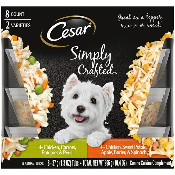 Cesar Simply Crafted Wet Dog Food Variety Pack, 1.3 oz Tubs (8 Pack)