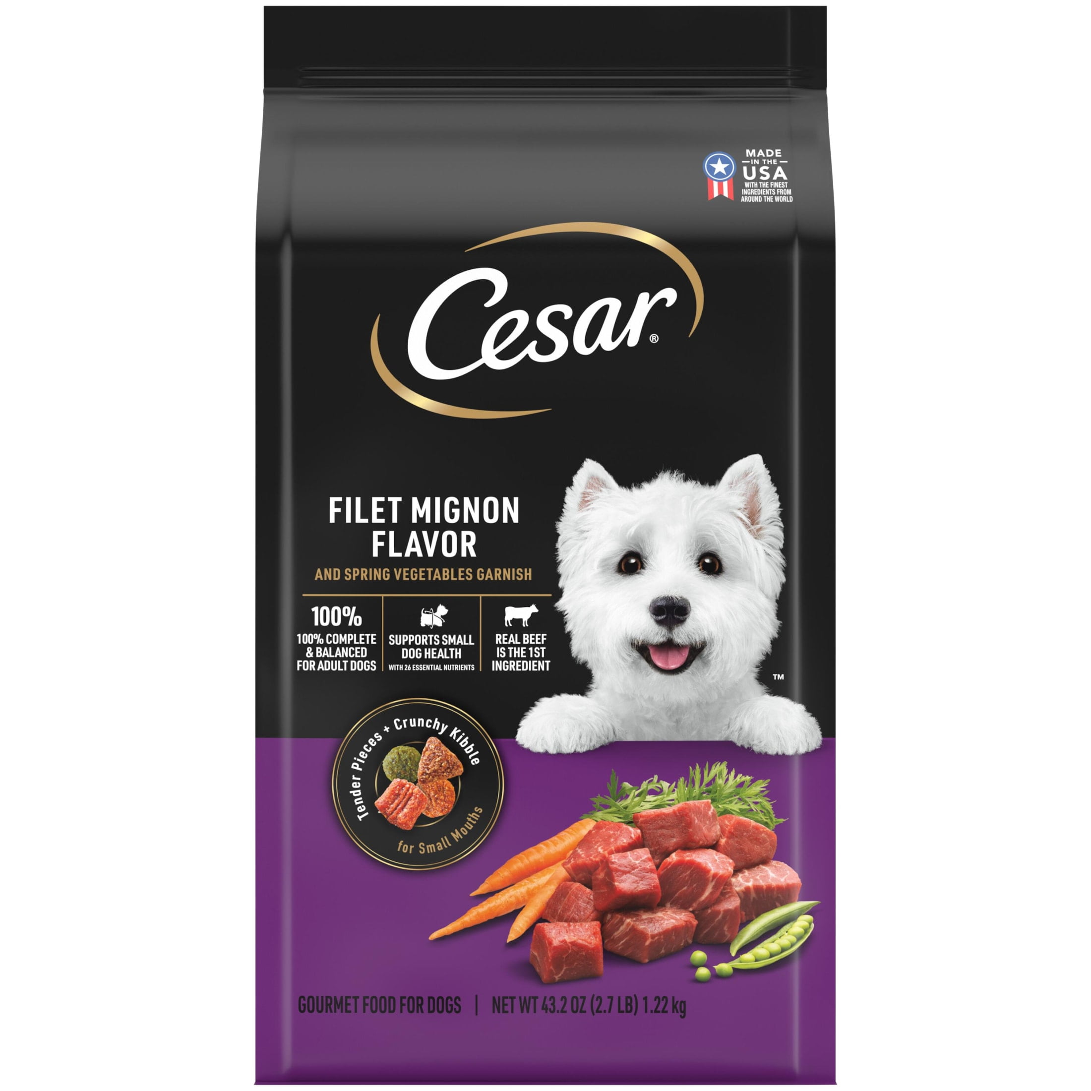 Cesar Small Breed Filet Mignon And Spring Vegetables Dry Dog Food Adult, 2.7 Lb. Bag