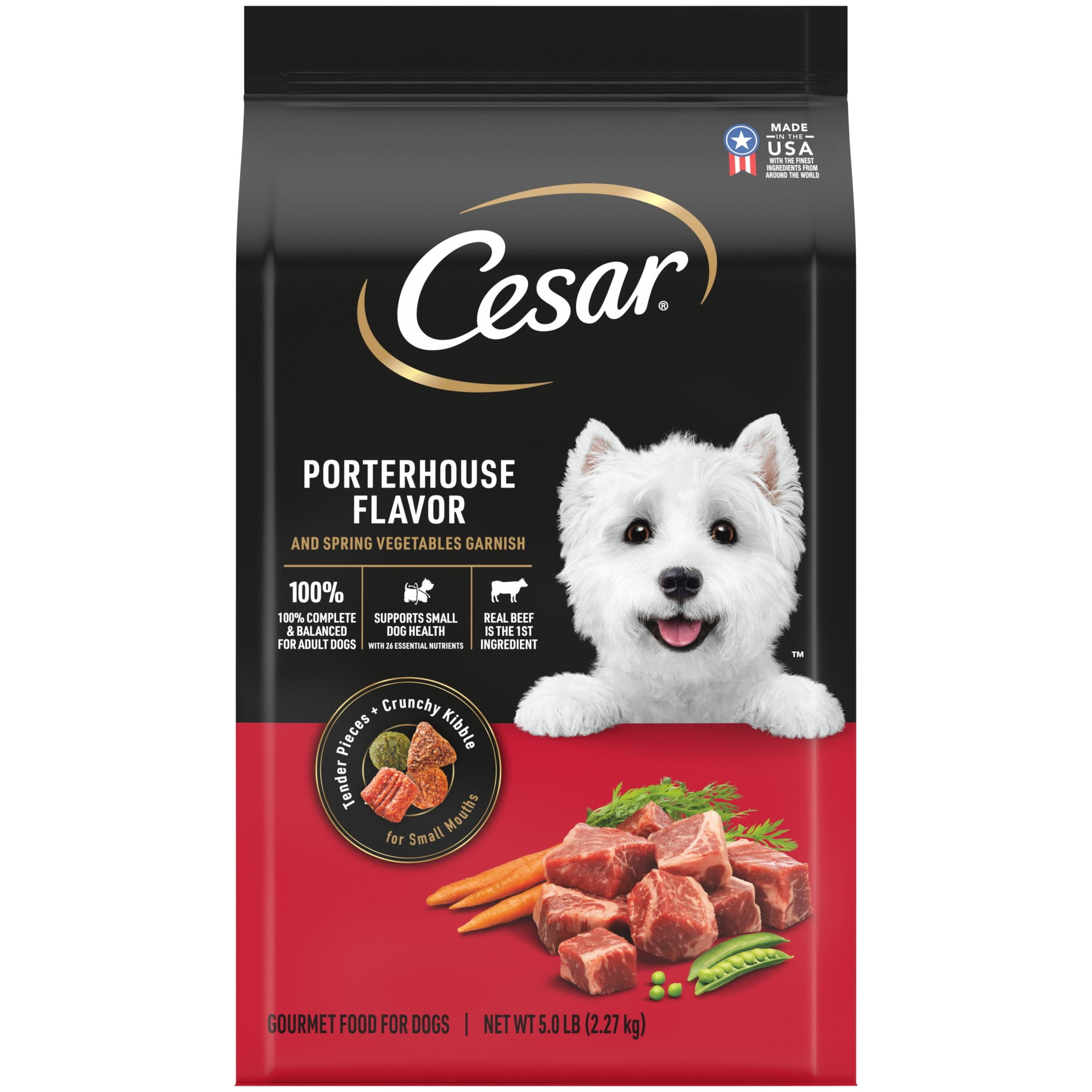 Cesar Small Breed Porterhouse Flavor And Spring Vegetables Dry Dog Food Adult, 5 Lb. Bag