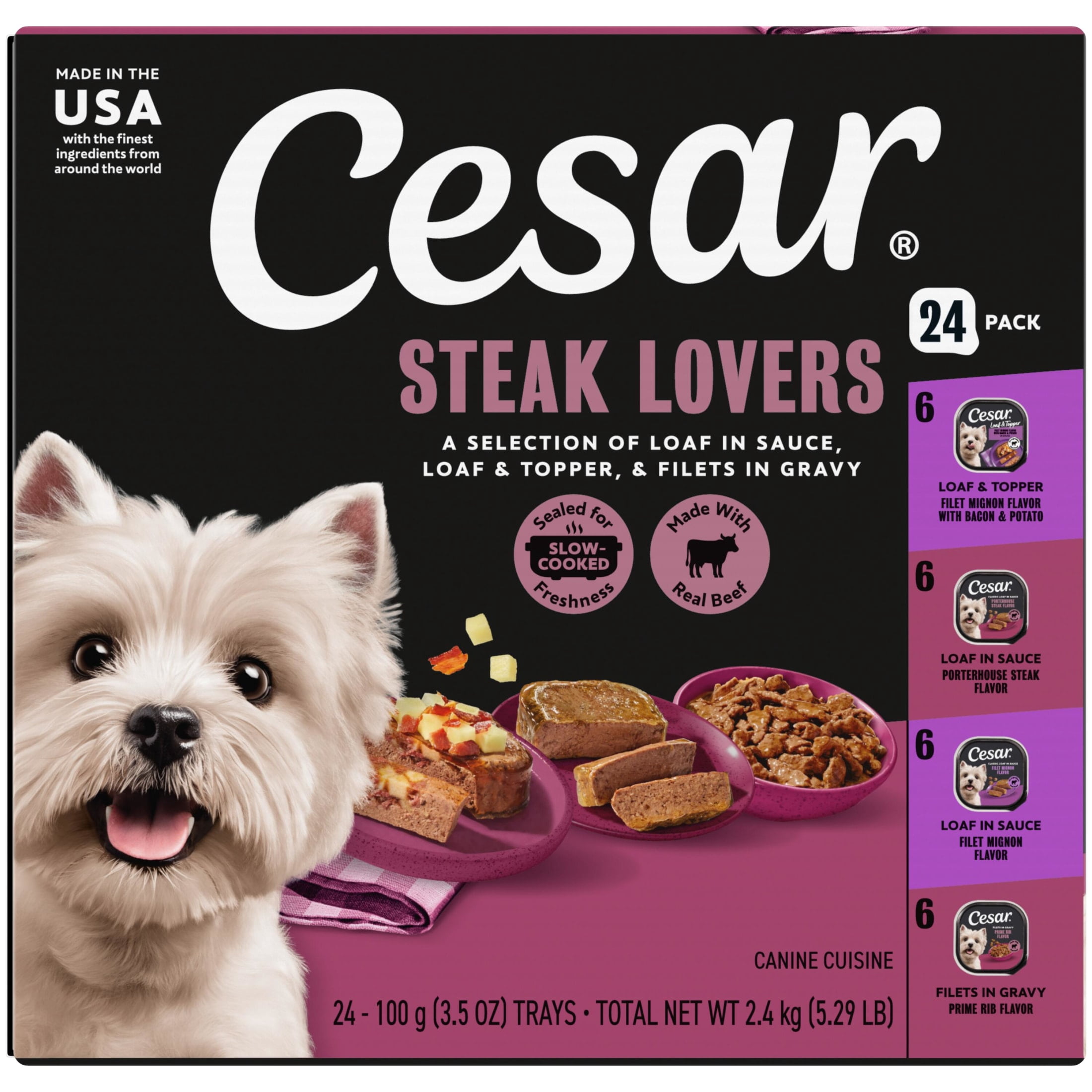 Cesar Wet Dog Food Steak Lovers Variety Pack, Real Meat Wet Food
