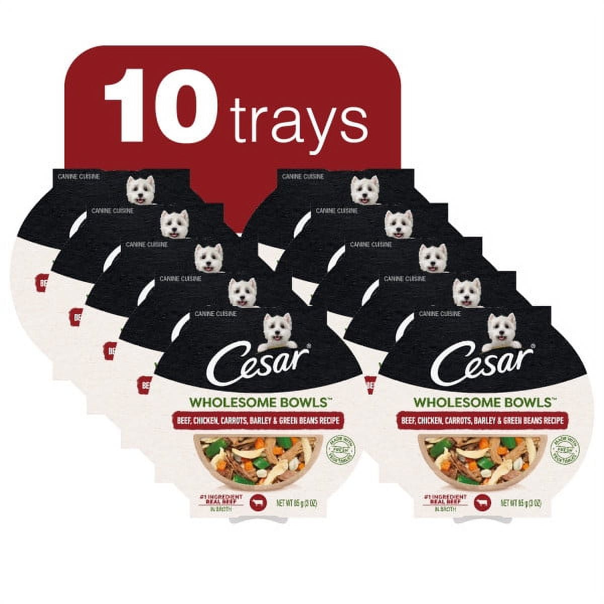 Cesar Wholesome Bowls Beef, Chicken, Carrot, Barley, Green Bean Recipe Wet Dog Food, 3 oz Bowl (10 Count)
