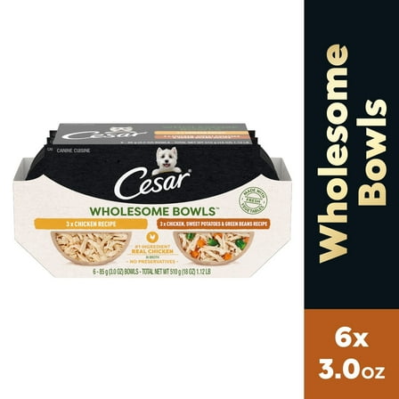 Cesar Wholesome Bowls Broth Wet Dog Food Variety Pack, 3 oz Bowls (6 Pack)