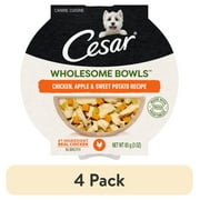 (4 pack) Cesar Wholesome Bowls Chicken, Apple & Sweet Potato Wet Dog Food Adult, 3 oz