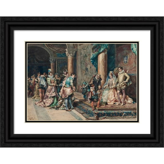 Cesare Auguste Detti 18x14 Black Ornate Wood Framed Double Matted Museum Art Print Titled - The Presentation (1878)