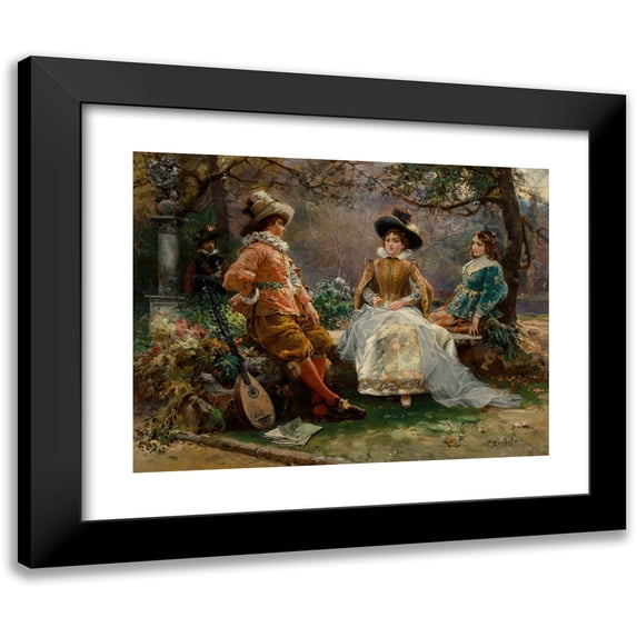 Cesare Auguste Detti 24x19 Black Modern Framed Museum Art Print Titled - Music in the Garden