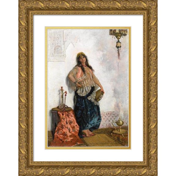 Cesare Biseo 18x24 Gold Ornate Framed and Double Matted Museum Art Print Titled - Oriental Dancer (1876)