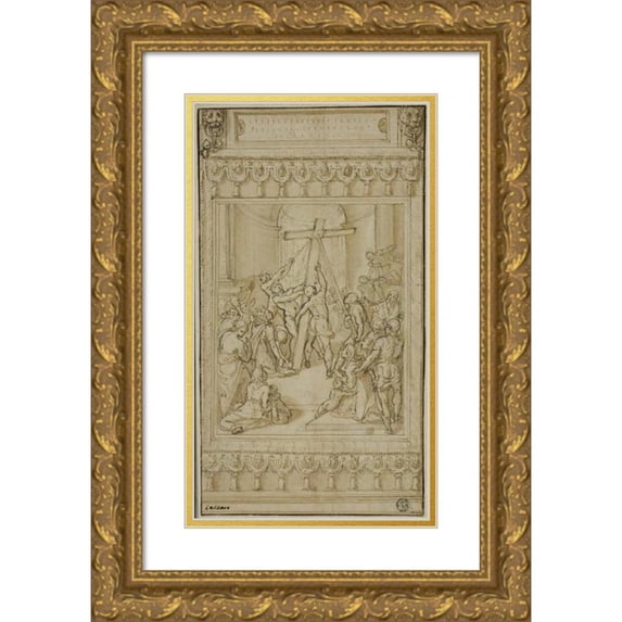Cesare Nebbia 12x18 Gold Ornate Wood Frame and Double Matted Museum Art Print Titled - Saint Helena Kneeling Before the True Cross (C. 1582)