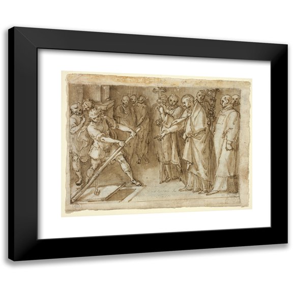 Cesare Nebbia 14x12 Black Modern Framed Museum Art Print Titled - Saint Charles Borromeo Supervising the Opening of a Crypt (C. 1604)