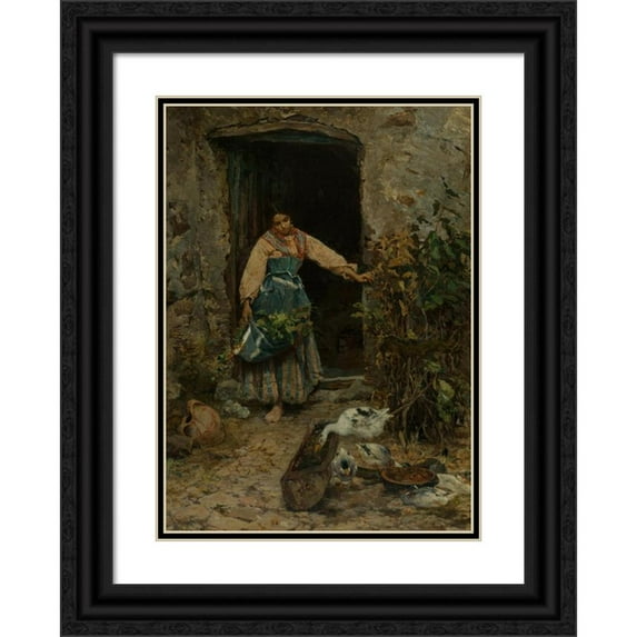Cesare Tiratelli 18x24 Black Ornate Framed Double Matted Museum Art Print Titled: At the Kitchen Door