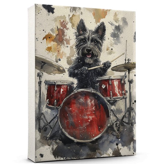 Cesky Terrier Dog Stretched Canvas Size 8x12 – Drum Kit Canvas Print of Funny Cesky Terrier Dog Wall Art, Drum Kit Music Wall Decor, Home Decor, Dog Lover