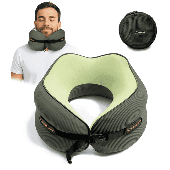 Cesperi® Travel Neck Pillow – Lightweight Memory Foam Airplane Pillow, Ergonomic Support for Flights, Car Rides, and Home, Large Size (Avocado Green)