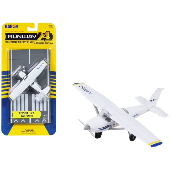 Cessna 172 Aircraft White with Blue and Yellow Stripes "N470ES" Runway Section Diecast Model Airplane by Runway24