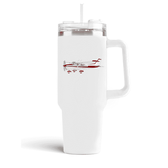 Aeromugs Stainless Steel 40oz Travel Mug Insulated Tumbler with Handle & Straw, School-Friendly Design | Cessna 172