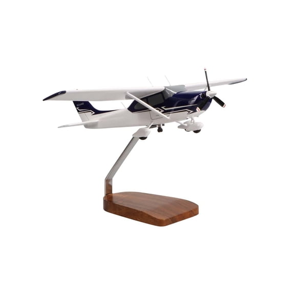 Cessna 182 Skylane (Blue & White) Large Mahogany Model