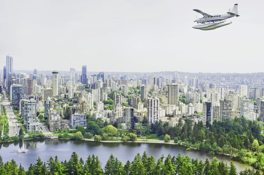 Cessna Caravan Amphibian Seaplane On Approach To The Vancouver Harbour Water Airport Vancouver British Columbia Canada Canvas Art - Brechin Maclean Design Pics (19 x 12)
