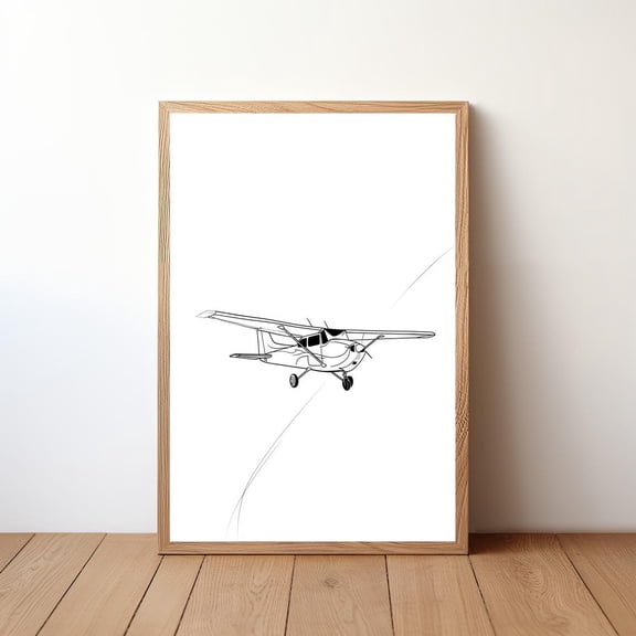 Cessna Line Art Minimalist Airplane Wall Skyhawk Aviation Drawing Modern Pilot Decor Flight Illustration, Unframed Poster