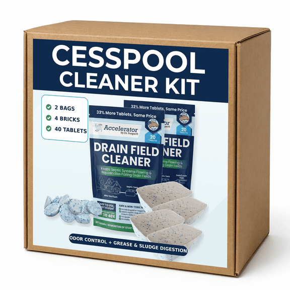 Cesspool & Septic Cleaner Kit by Accelerator by Dr. Pooper® - Commercial-Strength bio-Accelerator to get cesspools draining and Flowing Properly and Keep Them Working | Made in USA | Safe & Non-Toxic