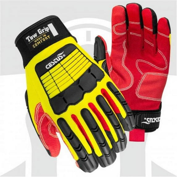 Cestus 3094 L Tow Grip Short Cuff Cotton Palm Impact One Pair Glove- Yellow - Large