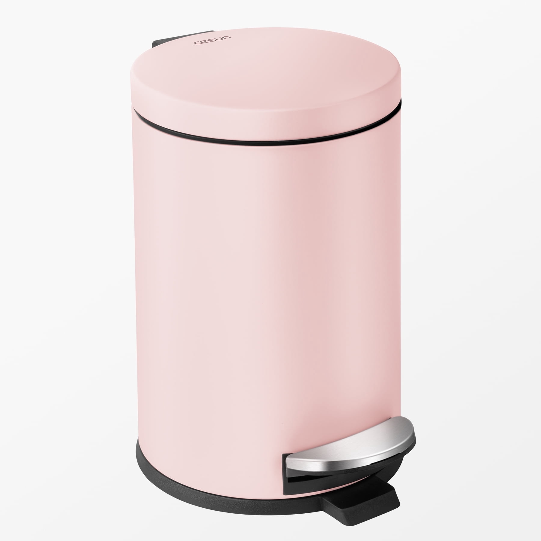 Cesun 1.2 Gallons Small Trash Can, Bathroom Garbage Can with Lid and Foot Pedal, Mini Round Wastebasket for Bedroom, Office, 4.5 Liters, Pink