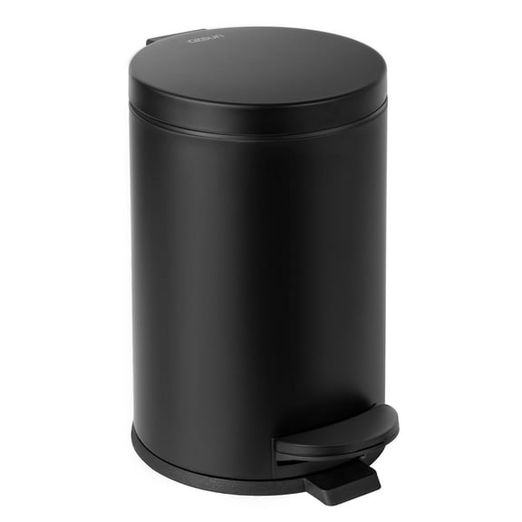 Compact 1.2 Gallon Trash Can with Lid, Black Mini Garbage Bin for Bathroom Bedroom Office, Durable Foot Pedal Design