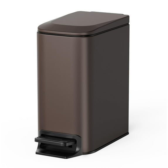 Cesun 1.6 Gallon Small Bathroom Trash Can, Stainless Steel Garbage Bin with Lid, Brown