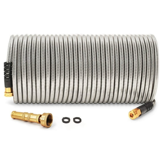 Cesun 100ft Metal Garden Hose, Reinforced Fittings, Reel Extender, Maximum Psi 150